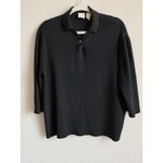 TSE  Women Black Collared 100% Silk Light Sweater Top Size Large Italy Casual VTG Photo 2