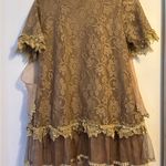 Elegant Lace Overlay Dress Tan Size M Photo 1
