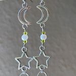 Handmade unique Kawaii vintage fairy y2k whimsical style star & moon dangle earrings🌙👼💕⭐️🌿 Photo 2