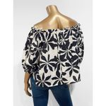 H&M Women's White & Black Floral Ruffle-Trimmed Off The Shoulder Blouse Size M Photo 3