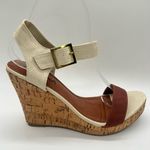 Diviana Sandal Womens Brown Cream 8 Ankle Strap Open Toe Wedge Sandal NEW Photo 2