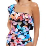 Profile by Gottex Color Rush‎ Black Ruffle One Shoulder One Piece 16 Swimsuit Photo 0