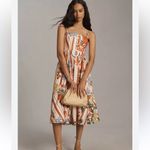 Anthropologie  MAEVE Strapless A-line Midi Dress‎ in Tomato Floral Photo 1