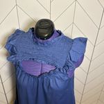 Old Navy  Blue Ruffle Smocked High Neck Cut out Cotton Midi Dress Womens Medium Photo 3