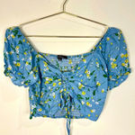 Ambiance Apparel 🆕  Blue Floral Center Synch Crop Top Photo 0