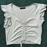 Teal Cropped Ruffle Sleeve Top Blue Photo 1