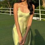 ZARA  maxi slip satin sage green strappy bodycon dress boho wedding summer  Photo 3