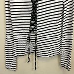 Pam & Gela  Striped Lace Up‎ Back Long Sleeve Tee Size M Black and White Photo 7
