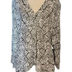 Habitat  Size XL Tunic Top Blouse Button Front V Neck Grid Print FLAW Photo 0
