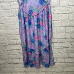 Vintage Lynn Bee Angel Sleeve Tiered Dress Purple Floral Belt Size L 80s Size L Photo 3