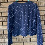Paquette Navy Cropped Button Cardigan – Geometric Print, Size L Blue Size L Photo 4