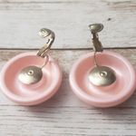 Vintage Clip On Earrings Baby Pink Circle Slightly Shiny 1 & 1/8" Photo 3
