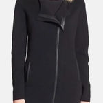 Eileen Fisher  Silk Cotton Interlock Knit w/Leather Trim Long Black Photo 0