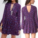 Free People FP Teagan Dress Purple Blue Long Flare Sleeve Cutout Mini Fit Flare Photo 1