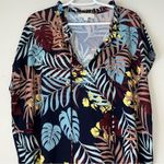 Weekend Suzanne Betro Leaf Patterned Short Sleeve Blouse Top Size 1X Black Photo 2