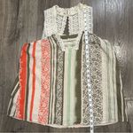 CAbi  Top #266 Sleeveless Crocheted Boho Floral Green Orange Striped Gauzy Size M Photo 12