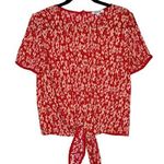 Madewell  Crinkled Button Back Floral Tie Front Full Bloom Georgette Blouse Red Photo 0