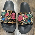 Steve Madden Leopard Print Slides with Floral Embroidery Photo 0