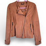 Odyn Tan Faux Suede Leather Bomber Jacket Fall Women’s L Bikercore Moto Classic Size L Photo 0