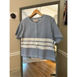 BECHAMEL Button Down Striped Cardigan NWT Medium‎ Retail 40 Blue Photo 1