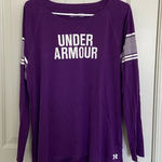 Under Armour EUC | women’s long sleeve heat gear purple decal tshirt — XL Photo 0