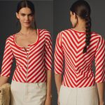 Anthropologie Maeve Scoop Neck Front Zip Tee Small Orange & White Stripe… Photo 1