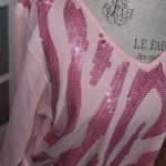 Quacker Factory  Womens Light Pink Embellished Seguin Long Sleeve Shirt Top Large Photo 2