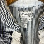 Vintage Vertical Stripe Pin Stripe Blue Ruffle Stretch Denim Jacket Size M Photo 4