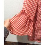 Pleione Large L tie front red checked sheer top ruffled long sleeve womens Photo 5