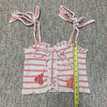 Free People white & red striped lace-up-front crop tank top size S Photo 7