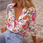 Easy Clothes Woman Size Small NWT silk blend button‎ down floral Shirt White Photo 0