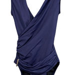 Vince Camuto  Navy Blue Shirred Draped Surplice One Piece Swimsuit Size 4 Photo 0