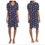 Chelsea28  Floral Puff Sleeve V-Neck‎ Navy Shift Dress Size Large Photo 1
