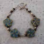 Handmade NEW!  Earthy Beaded Toggle Bracelet W Ceramic Flower Beads. 7.25” Photo 2