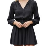 Ramy Brook Paris Long Sleeve Smocked Tassel Neck Gray Mini Dress SMALL Photo 0