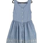 Passports Women Blue Sleeveless Button Front Embroidery Fit & Flare Dress Size L Size L Photo 0