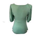 Grace Karin  | Turquoise Ruched Front Short Sleeve Blouse Size Small Modest Photo 4