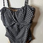 Garnet Hill  Gray white polka dot one piece swimsuit bathing suit 12 Photo 2