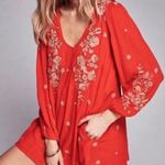 Free People Sweet Tennessee Red Floral Embroidery Open Peekaboo Back Dress Sz S Photo 0