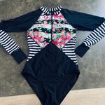 Meufam Women's Plus Size One Piece Rashguard Long Sleeve Zip Floral Print Stripe Swimsuit Swimwear Surfing Bathing Suits Photo 6