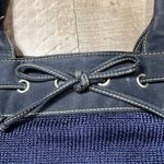 The Sak Satchel Bag Blue Knit Pockets Double handle Silver Hardware Handbag EUC Photo 2