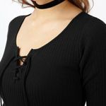 Topshop Lace-Up Mini Bodycon Dress Black Ribbed V-Neck Corset Stretchy Edgy 4 S Photo 1