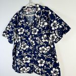 Hilo Hattie Hawaiian Shirt Navy Blue White Tan Floral Bold Button Front Shirt 1X Photo 1