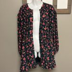 Free People  Flower Fields Emerald Combo Button Up Mini Dress Pockets Long Sleeve Photo 1