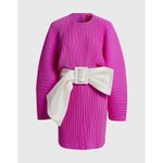Solace London  Tanzy Fuchsia Pleated White Bow Long Sleeve Mini Cocktail Dress Photo 7