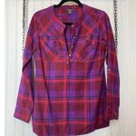 Eddie Bauer  Womens Purple Plaid Button Down 3/4 Sleeve Shirt Top Size S Photo 0