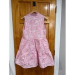 Amanda Uprichard Pink Jacquard Mini Dress Floral Sleeveless Ruffle Neck Size M Photo 4