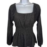 Madewell Charcoal Grey Smocked Peplum Long Sleeve Square Neck Top XS Photo 1