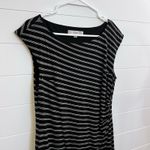 Loft  Ann Taylor Striped Dress Women Sz LP Sleeveless Lined Black Grey Stripe Photo 3