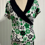 Studio Y Vintage Y2K  Top Small Green Floral Surplice Faux Wrap Made in USA Photo 0